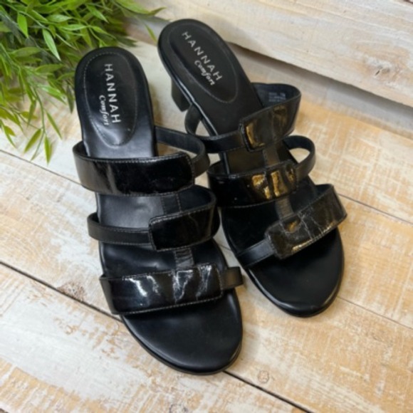 Hannah Womens Ridge Slide Sandals Black Block Heels‎ Slip On Cut Out 10 M - Picture 8 of 12